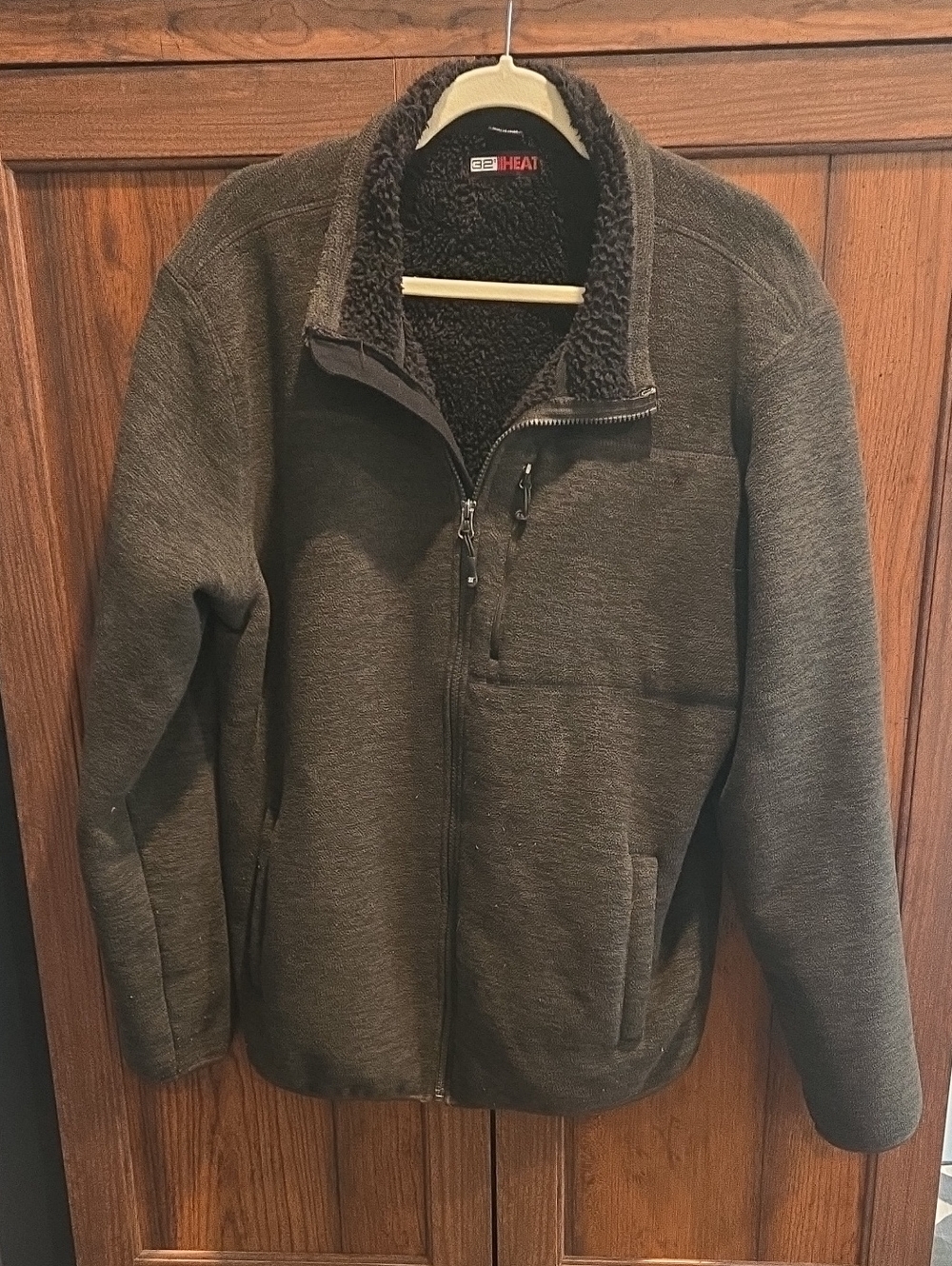 32 Degrees Men's Brown Full-Zip Sherpa Lined Sweater Jacket